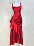 Red Satin Straps Long Evening Dress Party Dress, Scoop Satin Floor Length Prom Dress