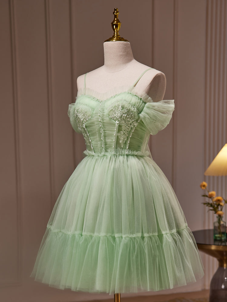 Light Green Tulle Short Party Dress Graduation Dress, Cute Short Forma