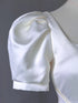 White Short Sleeves Satin A-line Party Dress, White Floor Length Wedding Party Dress