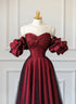 Wine Red Off Shoulder Long Formal Dress, Sweetheart Wine Red Formal Dress