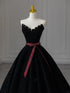 Black Velvet Ball Gown Pearls V-neckline Party Dress, Black Velvet Prom Dress