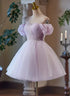 Cute Lavender Tulle Short Party Dress with Lace, Tulle Homecoming Dress