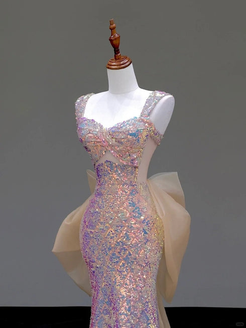 Charming Sequins Mermaid Straps Evening Dress, Sequins Long Prom Dress