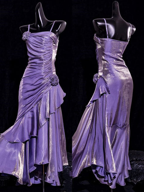 Lovely Straps High Low Purple Party Dress Prom Dress, Long Satin Evening Dress