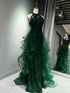 Green Tulle and Sequins Beaded Long Formal Dress, Green A-line Prom Dress Evening Dress