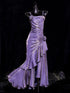 Lovely Straps High Low Purple Party Dress Prom Dress, Long Satin Evening Dress