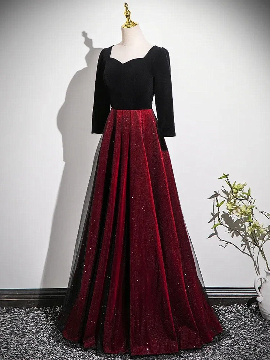 A-line Black and Red Velvet Long Party Dress, Long Sleeves Gothic Prom Dress US 10 / Black and Red A-line Black and Red Velvet Long Party Dress, Long Sleeves Gothic Prom Dress US 10 / Black and Red