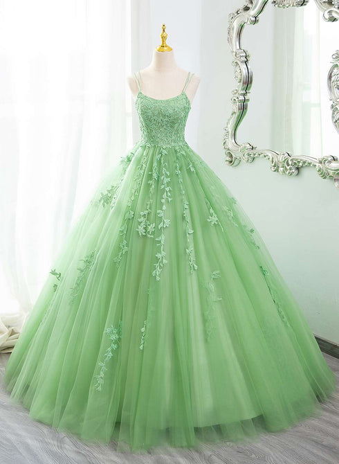 Green Ball Gown Tulle with Lace Prom Dress Party Dress, Green Formal Dress