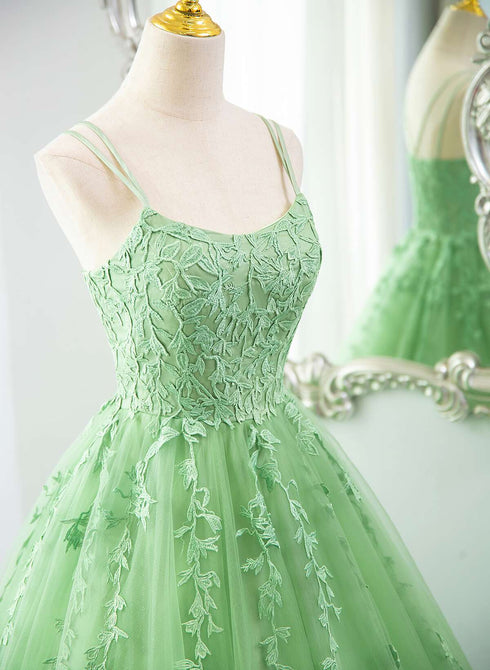 Green Ball Gown Tulle with Lace Prom Dress Party Dress, Green Formal Dress