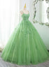 Green Ball Gown Tulle with Lace Prom Dress Party Dress, Green Formal Dress