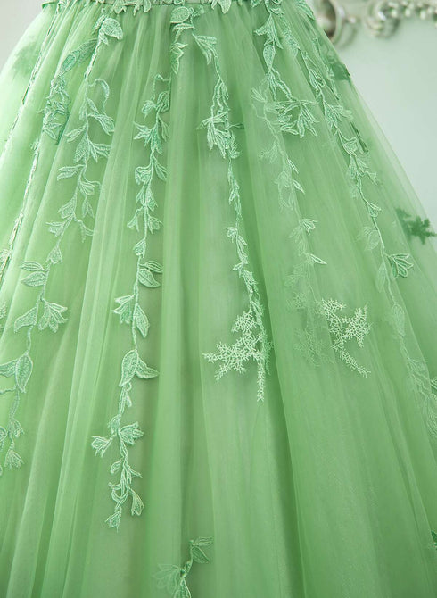 Green Ball Gown Tulle with Lace Prom Dress Party Dress, Green Formal Dress