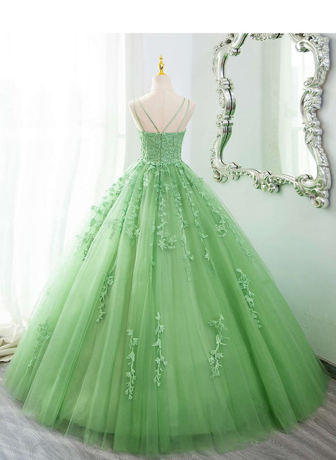 Green Ball Gown Tulle with Lace Prom Dress Party Dress, Green Formal Dress