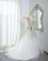 White Tulle with Floral Lace Wedding Party Dress, V Back Tulle Formal Gown