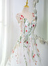 White Tulle with Floral Lace Wedding Party Dress, V Back Tulle Formal Gown
