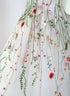 White Tulle with Floral Lace Wedding Party Dress, V Back Tulle Formal Gown