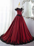 Elegant Off Shoulder Wine Red Prom Dress with Black Lace, Wine Red Evening Dress