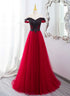 A-line Tulle Red and Black Lace Formal Dress, A-line Prom Dress