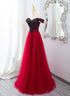A-line Tulle Red and Black Lace Formal Dress, A-line Prom Dress