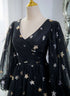 Black A-line Tulle Evening Dress Party Dress, Black Long Sleeves Prom Dress