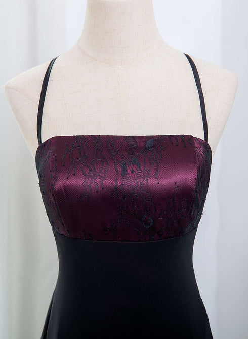 Beautiful Straps Spandex and Lace Evening Dress, Black and Burgundy Prom Dress
