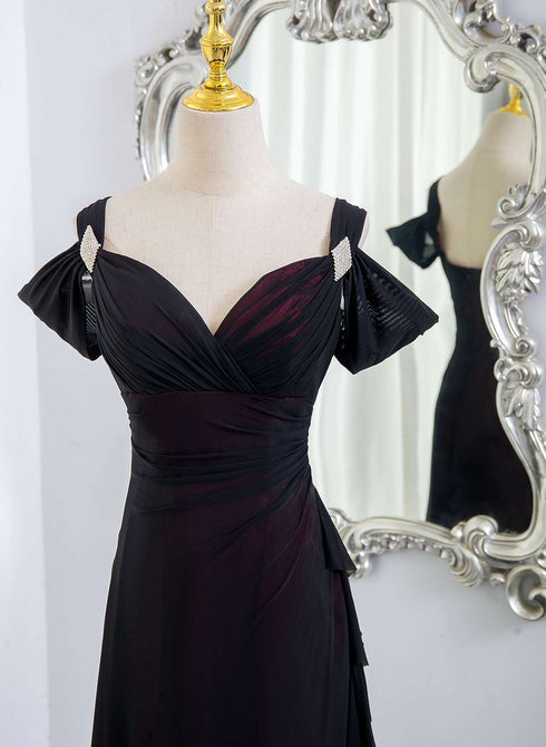 Black and Red Sweetheart Spandex Off Shoulder Evening Dress, A-line Prom Dress