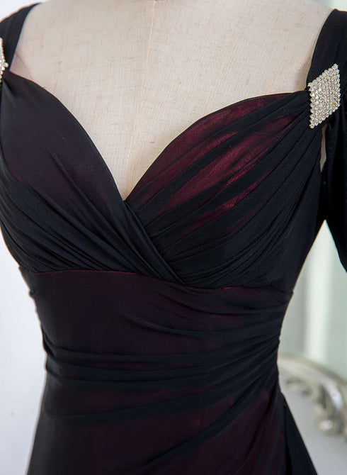Black and Red Sweetheart Spandex Off Shoulder Evening Dress, A-line Prom Dress