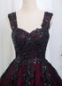 Beautiful Tulle Black and Red Straps Sweet 16 Dress, Lace Formal Dress Prom Dress