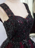 Beautiful Tulle Black and Red Straps Sweet 16 Dress, Lace Formal Dress Prom Dress