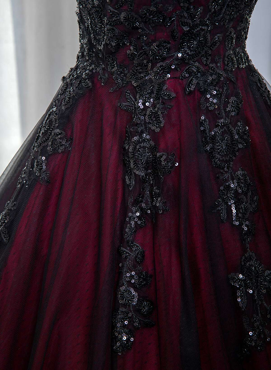 red and black goth prom dress Burgundy and Black Gothic Lolita Prom Dress Ball Gown main image 1