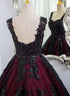 Beautiful Tulle Black and Red Straps Sweet 16 Dress, Lace Formal Dress Prom Dress