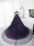 Black and Purple Beaded Tulle Ball Gown Sweet 16 Dress, Black and Purple Party Dress with Cap