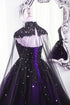 Black and Purple Beaded Tulle Ball Gown Sweet 16 Dress, Black and Purple Party Dress with Cap