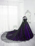 Black and Purple Beaded Tulle Ball Gown Sweet 16 Dress, Black and Purple Party Dress with Cap