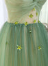 Green Gradient A-line V-neckline Party Dress, Green Tulle Prom Dress Formal Dress