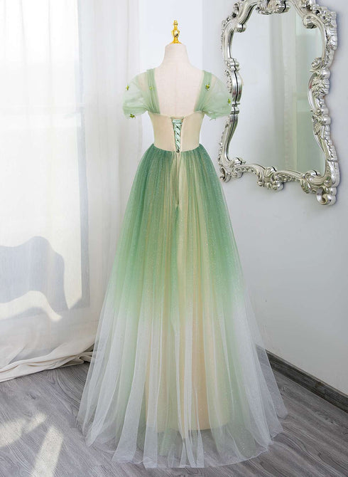 Light Green A-line Gradient Tulle Formal Dress, Light Green Party Dress Prom Dress