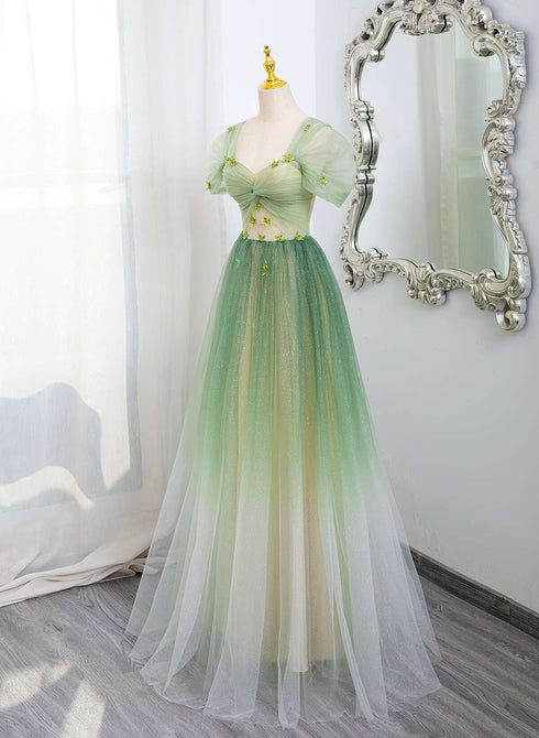 Light Green A-line Gradient Tulle Formal Dress, Light Green Party Dress Prom Dress