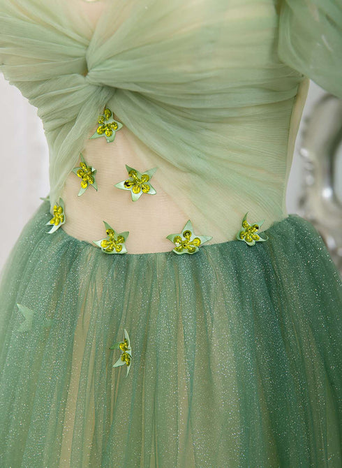 Light Green A-line Gradient Tulle Formal Dress, Light Green Party Dress Prom Dress