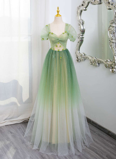 Light Green A-line Gradient Tulle Formal Dress, Light Green Party Dress Prom Dress