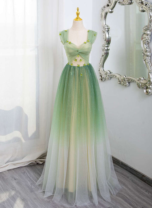 Light Green A-line Gradient Tulle Formal Dress, Light Green Party Dress Prom Dress