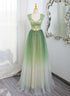Light Green A-line Gradient Tulle Formal Dress, Light Green Party Dress Prom Dress