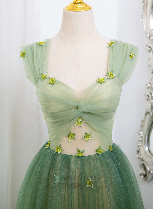 Light Green A-line Gradient Tulle Formal Dress, Light Green Party Dress Prom Dress