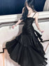 Black Satin Straps Mermaid Prom Dress Evening Dress, Black Long Formal Dress