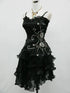 Black Organza Beaded Straps Short Party Dress, Black Organza High Low Formal Dress