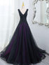 Black and Purple A-line Lace-up Tulle with Lace Prom Dress, V-neckline Tulle Party Dress