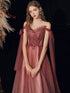 Fairy Shiny Tulle Handmade Wine Red Formal Dress, Wine Red Long Prom Dress