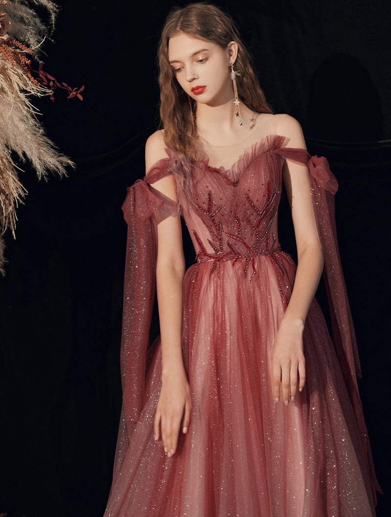 red fairy prom dress Sparkle Sequined Wine Red V-neck Mermaid Prom Dresses SH216 – SHEER FAIRY main image 1