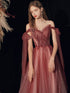 Fairy Shiny Tulle Handmade Wine Red Formal Dress, Wine Red Long Prom Dress