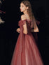 Fairy Shiny Tulle Handmade Wine Red Formal Dress, Wine Red Long Prom Dress