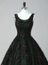 Glam Black and Green Tulle With Lace Long Party Dress, A-Line Low Back Evening Dress