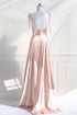 Pink Satin Straps Low Back Long Evening Dress, Pink Satin Prom Dress